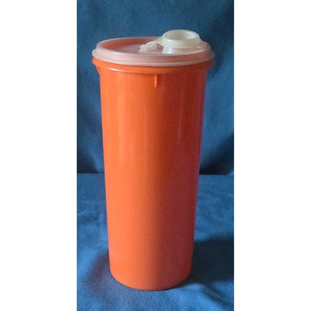 Vintage Tupperware Orange Tall Tumbler Pitcher 262-5 with Flip Top Lid 603-1 USA
